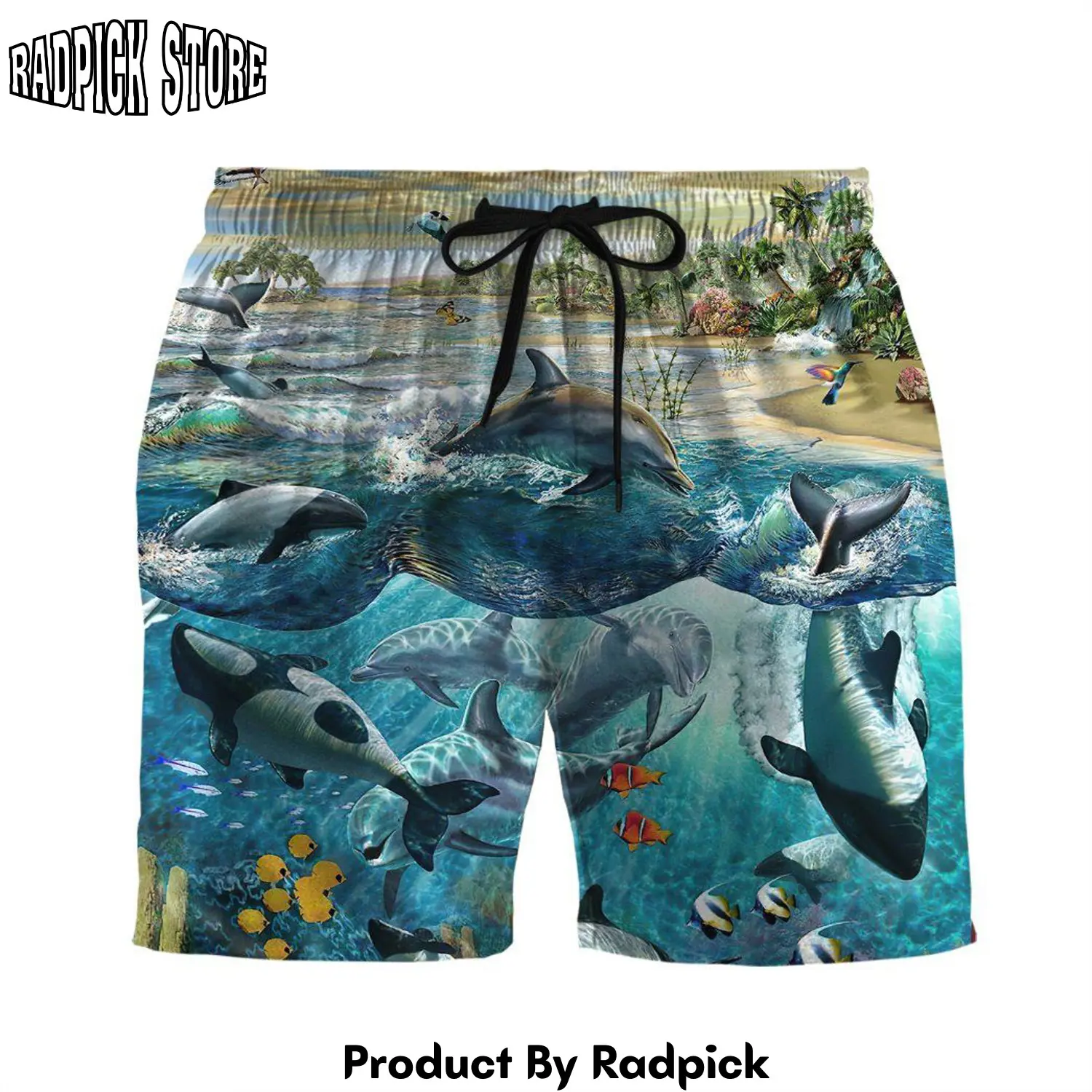 Radpick 3d dolphin paradise custom beach shorts swim trunk rp631568